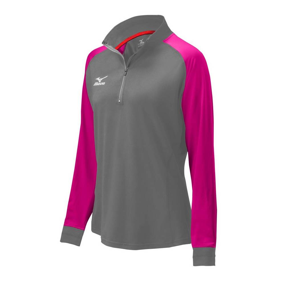 Mizuno Women's Prime 1/2 Zip Volleyball Jacket Grey/Pink/Black (440574-LDH)